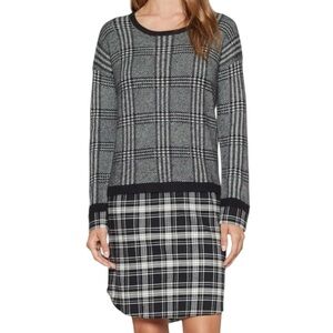 Soft Joie Black and White Long Sleeve Mixed Media Sweater Dress, Small